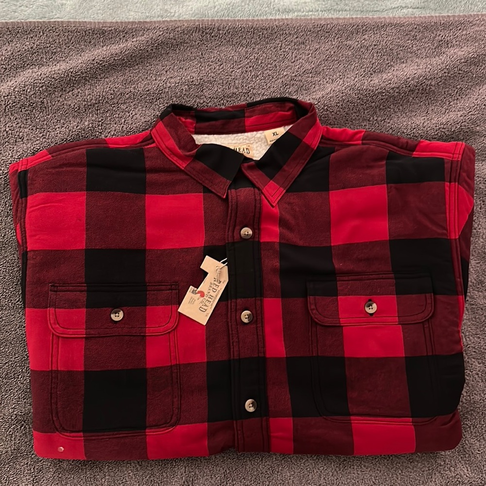 Flannel…….Red Head Long Sleeve Sherpa Lined Red/Blk Buffalo Plaid.